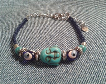 Turquoise laughing door happy Buddha bracelet
