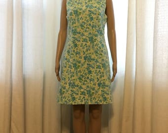 Vintage summer shift dress blue green floral