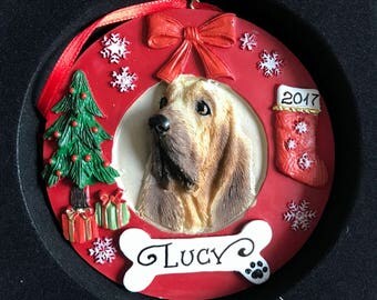 Bloodhound - Wreath Personalized Christmas Tree Ornament - Free Shipping