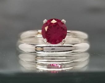 ruby engagement ring wedding band bridal set silver promise lab created size 5 6 7 8 - Ruby Wedding Rings ruby engagement ring wedding band bridal set silver promise lab created size 5 6 7 8 - Ruby Wedding Rings