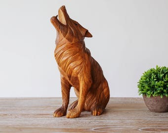 Wolf Statue Wood Sculpture Wolf Carving Wolf Decoration Animal Woodcarving Decor Wolf Ornament Wolf Gifts