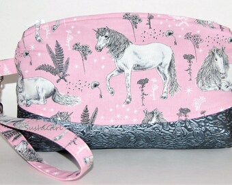 Unicorn Wristlet Purse - Unicorn Fabric, Pencil Case, Evening Bag, Art Supply Case, Cell Phone Purse, Fantasy Creatures, Purse Organizer
