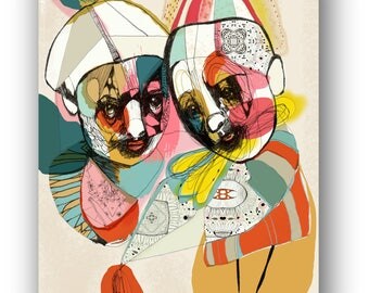 Limited Run Print of Original Art , Original Drawing by Christina Romeo , Modern Wall Art - "Birthday Tea"