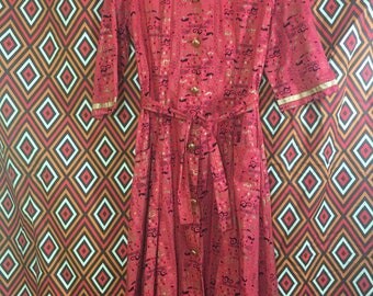 Vintage petroglyph print dress robe shirtdress size 12 L Large
