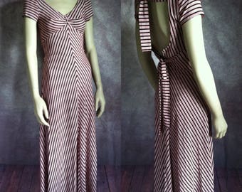 Vintage Dress - 1970s Striped Cotton Knit Maxi Dress XS