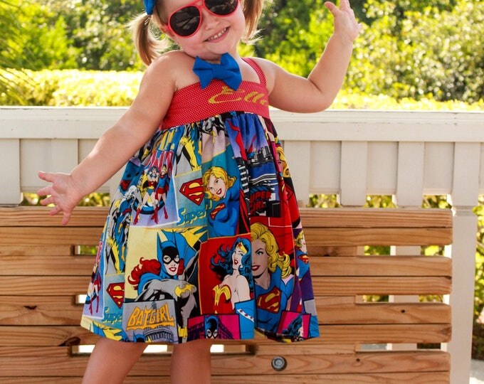 Personalized Super Hero Dress - Super Hero Birthday Party - Girls Personalized Dress - Girls Birthday - Super Hero Girls - 6 mo to 8 yrs