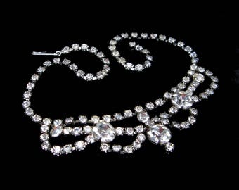 Rhinestone Necklace Vintage Necklace Princess Necklace Festoon Necklace Choker Crystal Necklace 1940s Jewelry 1950s Jewelry Bib Necklace