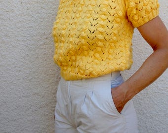Vintage Shirt Yellow Short Sleeve Knit