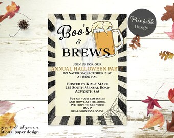 Halloween Invitation Printable, Adult Halloween Party Invitation, Boo's and Brews Party Invitation, Halloween Invitations Beer
