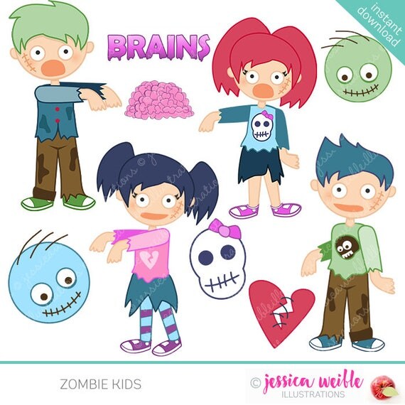 Zombie Kids Cute Digital Clipart - Commercial Use OK - Zombie Graphics, Zombie Clipart, Digital Art, Halloween Clipart Il_570xn