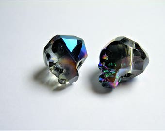 Crystal faceted skull - 2 pcs - 14mm - Mystic rainbow dual tone - SFB11