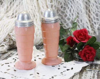 Mid Century pink milk glass salt & pepper shakers