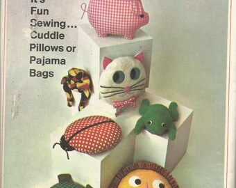 1960s Animal Pillows or Pajama Bags Only Frog is Cut Simplicity 7367 Vintage Toy Sewing Pattern Vintage Pajama Bag Pattern