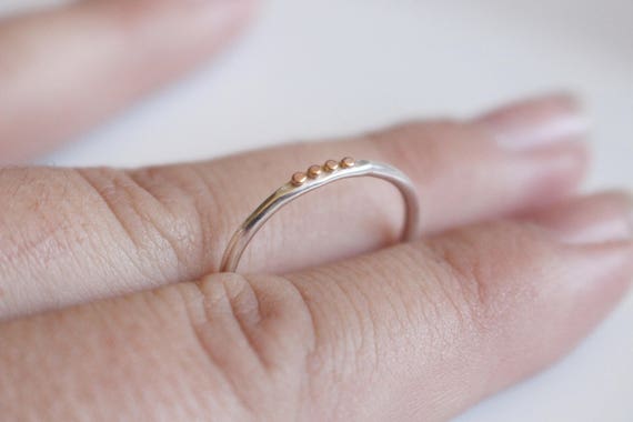 Silver and Rose Gold Ring / Dainty Silver Ring with Rose Gold