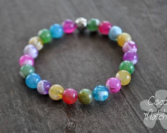 Bracelet multicolore - Pierres - Rose - Vert - Jaune - Bleu - Mauve - Arc-en-ciel - Rainbow bracelet - Coco Matcha