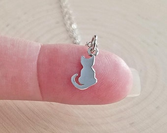 Cat Necklace, Sterling Silver Cat Necklace, Tiny Cat Necklace, Cat Charm Necklace, Tiny Sterling Silver Cat Necklace, Cat Lover Necklace