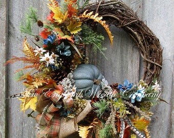 Fall Wreath, Autumn Wreaths, Pumpkin Wreath, Designer Fall Wreath, Rustic Country Fall Wreath, Fall Door Wreath, Farmhouse Fall Wreath