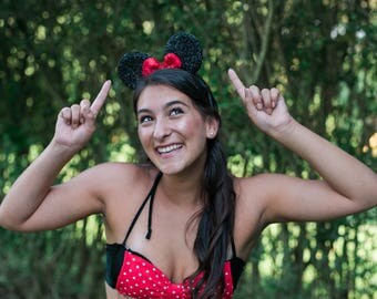 Polka Dot Mouse Bikini Set - High Waist Bow Swimsuit with Skirted Bottom - For Girls and Women - So Cute!!!