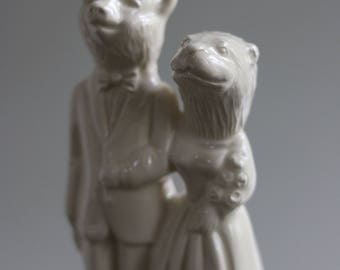Wedding Cake Topper Bear Groom and Otter Bride