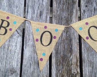 Boo Burlap Banner, Halloween Banner, Party Banner, Halloween Decorations, Polka Dot Banner, Burlap Pennant Flags, Halloween Photo Prop
