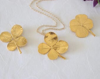 SALE Four Leaf Clover Necklace, Yellow 4 Leaf Clover, Gold 4 Leaf Clover, Real Clover Pendant, SALE345