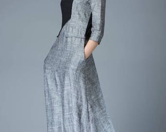Linen Dress, black dress, gray dress, maxi dress, long dress, womens dresses, dress, vintage dress, designer dress, black linen dress C805