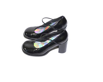 Vintage Mary Janes Black Mary Jane Shoes Black Block Heel Shoes Black Chunky Heel Shoes 90s Shoes