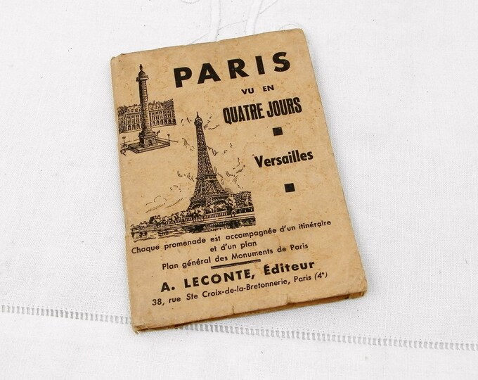 Antique French Tourist Street Guide of Paris and Versailles 64 Pages with Colored Map of the Metro Subway, Parisian Vacation Booklet