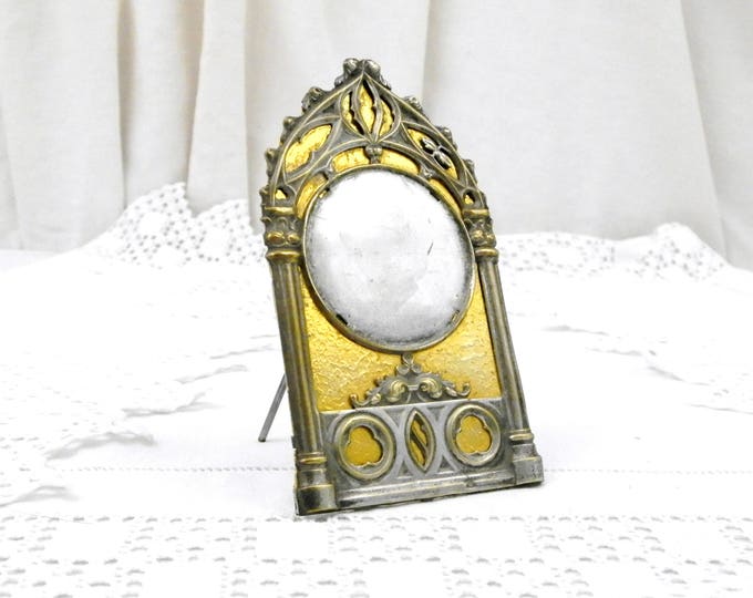 Antique French Gothic Style Silver and Gold Plated Picture Mount, Victorian Free Standing Picture Frame from France, Brocante Home Interior