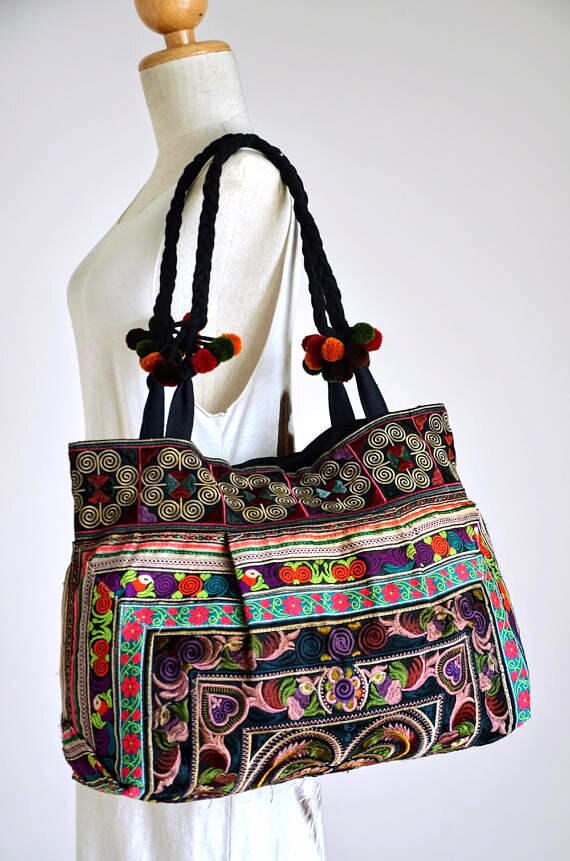 Women Bag Hmong Ethnic Embroidered Boho Handbag Thai Hill