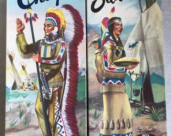 1957 Aurora Plastics Guys & Gals Indian Squaw and Indian Chief Plastic Model Kit 417-98, 418-98,