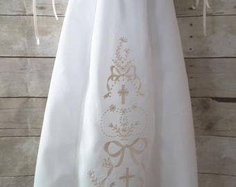 Ecru Cross Embroidered Baby Christening Gown Set Baptismal, Blessing, Special Occasion