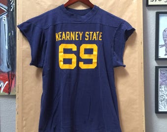 Vintage Kearney State 69 Football Jersey Athletic Shirt University of Nebraska Cut Off Sleeves DIY 1960's 1970's 1980's