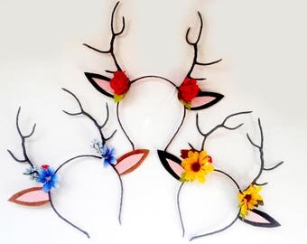Flower Deer Antler Headband: MADE TO ORDER