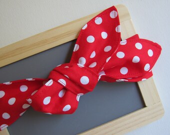 rockabilly head scarf - red white polka dot head wrap - retro bandana - womens hair scarf - bow top knot headband - rosie the riveter