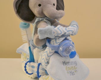 Elephant Baby Shower Centerpiece, Motorcycle Diaper Cake, Unique Baby Shower, Welcome Home Gift, Monkey, Bear, Giraffe, Dinosaur, Rabbit,