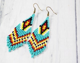 Native American jewelry feather earrings Tribal Fashion Mexican Jewelry authentic Native Bohemian earring tassle earrings southwest earrings