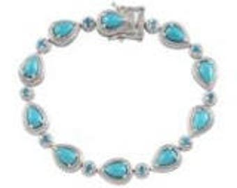 Natural Arizona Sleeping Beauty Turquoise (Pear), Malgache Neon Apatite Bracelet Sterling Silver Nickel Free (7.25 in) TGW 7.27 Cts.