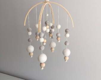 Neutral/Grey Double Arch Felt Ball Baby Mobile