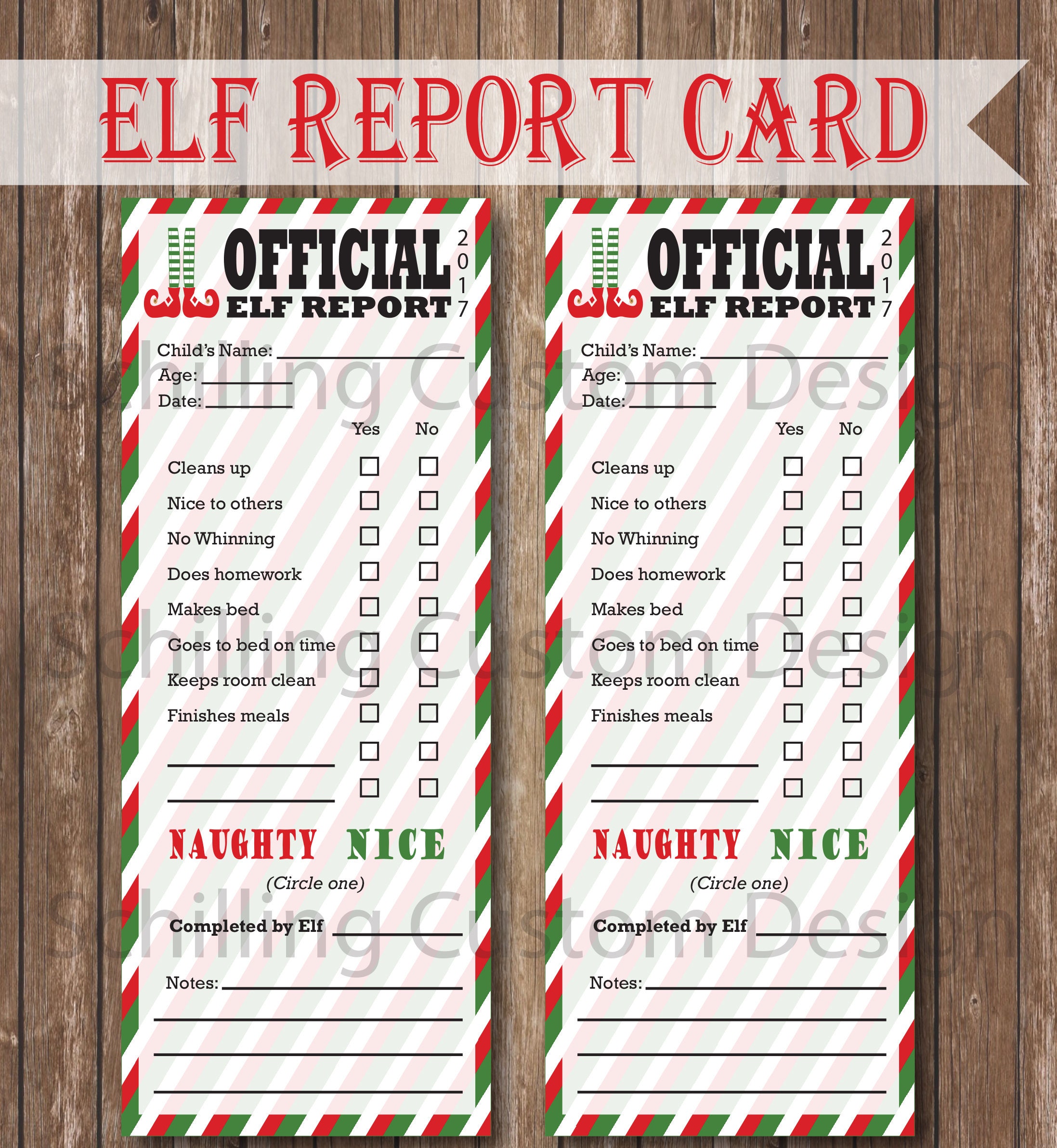 PRINTABLE Elf Report Card INSTANT Download