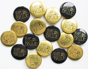 Hen Party Badges in Black and Gold / Team Bride / Hen Party / Bridal Shower / Hen Night / Bachelorette / Hen Do