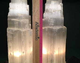 12" Selenite Tower Lamp, Reiki Healing, Reiki Grd, Mineral,Light,Crystal,Protection Crystal,Carved, white Selenite, Selenite Tower Point