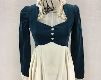 Vintage Gunne Sax Velvet Lace and Poplin Hippie Boho Dress Size 7