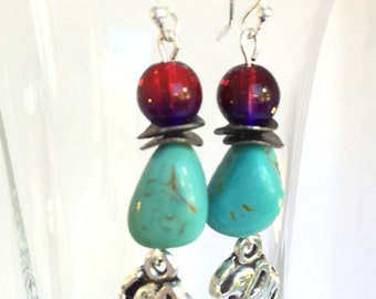 Turquoise Garnet Sterling silver Turquoise Elephant earrings Elephant earrings
