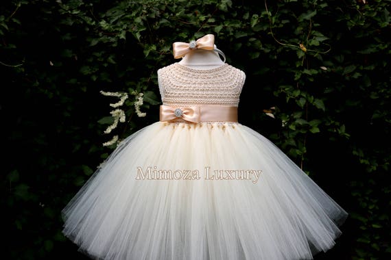 Champagne Flower Girl Dress, Cream champagne christening dress, champagne cream baptism dress, cream first communion dress, champagne dress