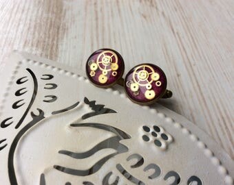 Bronze Steampunk Cufflinks. Purple Cufflinks. Unique Cufflinks. OOAK Cufflinks. Plum Cufflinks. Watch Movement. Boutons de Manchette