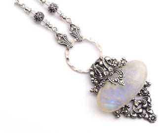 Moonstone Necklace, Rainbow Moonstone Jewelry, Boho Necklace, Bohemian Moonstone Jewelry, June Birthstone, Boho Gift, Girlfriend, Wife, Me