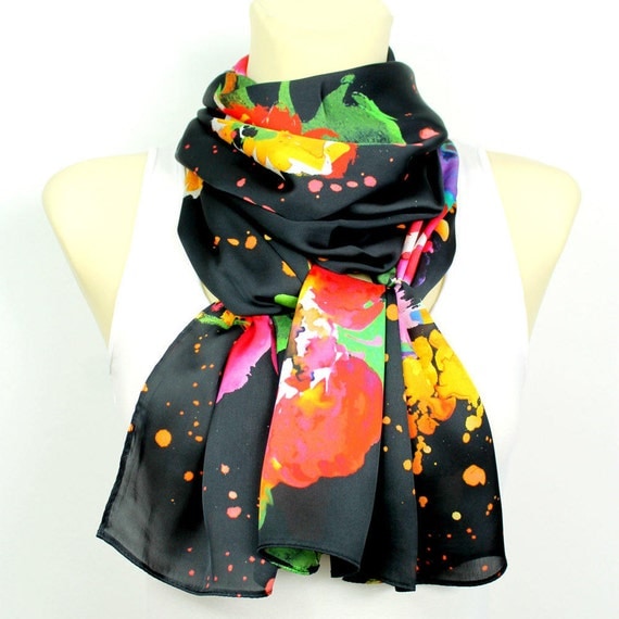 Floral Fabric Scarf Printed Boho Scarf Satin Silk Scarf Gift for Mom Grandmother Gifts Mothers Day from Daughter Summer Outdoor Summer Party