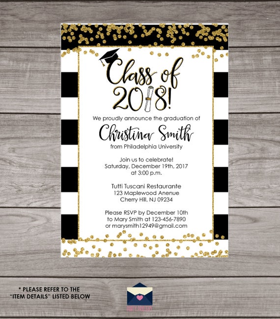 Black and Gold Graduation Invitations Gold Glitter