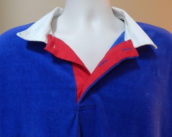 80s velour Big Tall 2XL polo shirt, collared, long sleeve, drop sleeve, oversized shirt, Towncraft